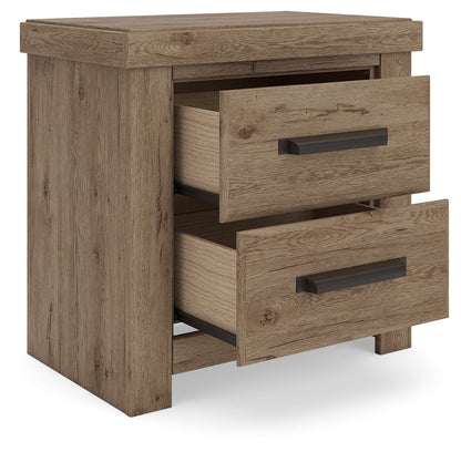 Oliandon - Two Drawer Night Stand - Light Brown Nightstands w/ Charging Stations by Signature Design by Ashley® - Walls Furniture & Mattress