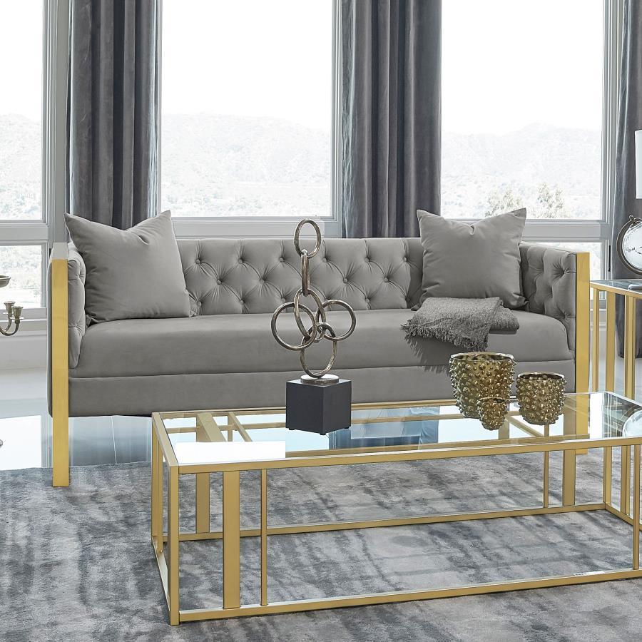 Eastbrook - Velvet Upholstered Tufted Sofa - Gray Stationary Sofas by CoasterElevations - Walls Furniture & Mattress