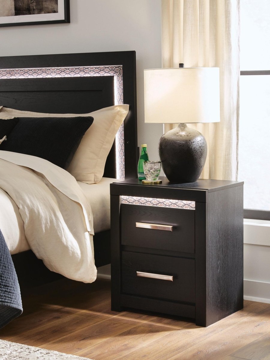 Shoralli - Two Drawer Night Stand - Black Nightstands w/ Charging Stations by Signature Design by Ashley® - Walls Furniture & Mattress