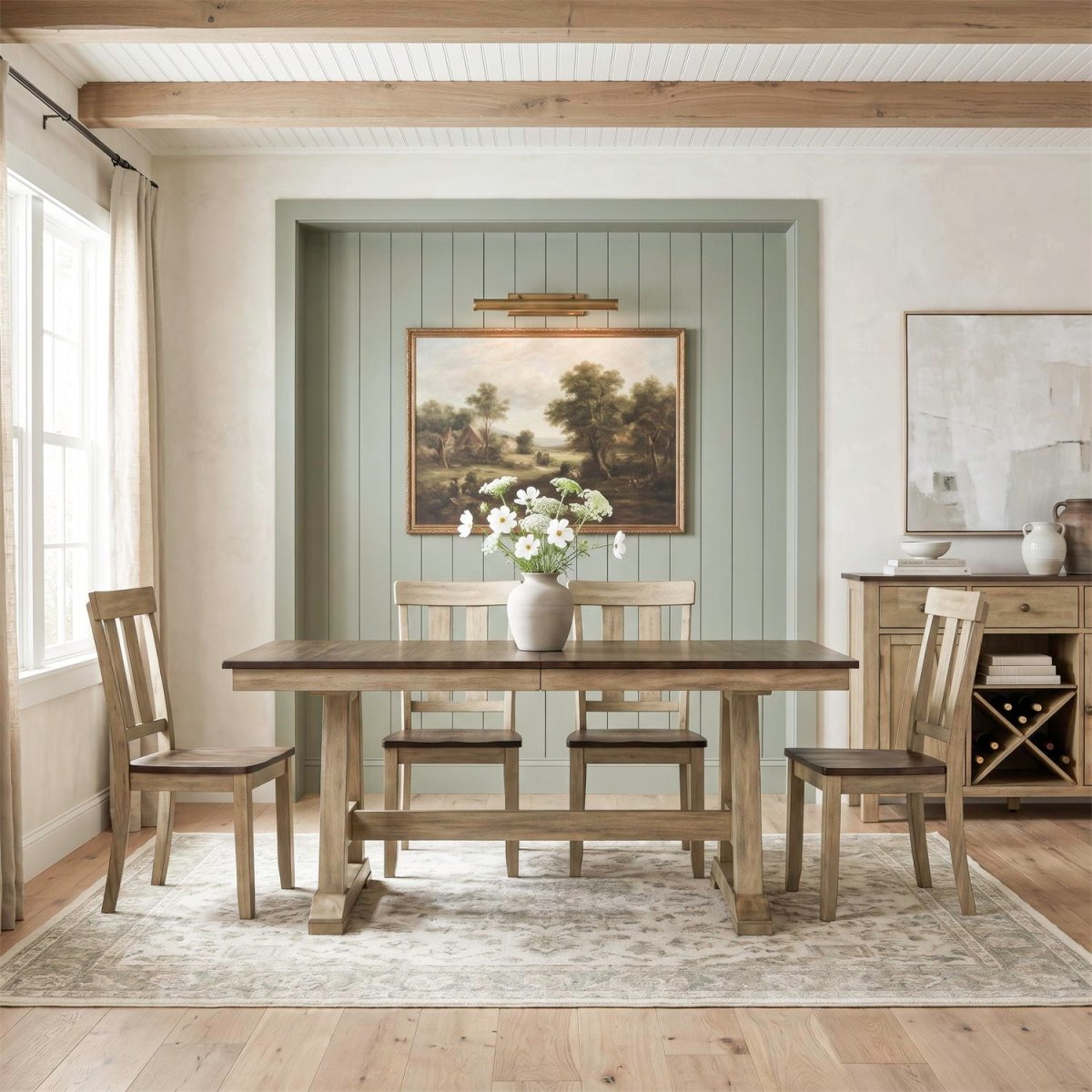 Lindsey Farm - 5 Piece Trestle Table Set - Natural & Brown 5 Piece Dining Room Sets by Liberty Furniture - Walls Furniture & Mattress