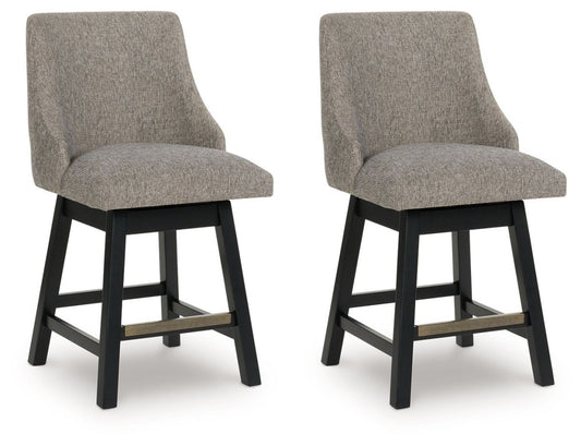 Neymorton - Dark Grayish Brown - Upholstered Swivel Barstool (Set of 2) Stool Sets by Signature Design by Ashley® - Walls Furniture & Mattress
