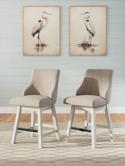 Robbinsdale - Upholstered Swivel Curved Back Barstool (Set of 2) - Antique White Stool Sets by Signature Design by Ashley® - Walls Furniture & Mattress