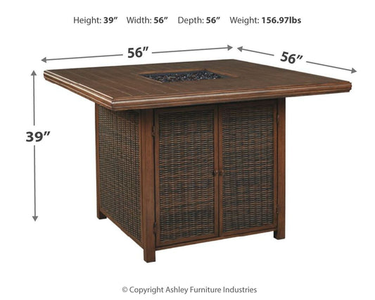 Paradise Trail - Medium Brown - Square Bar Table w/Fire Pit
