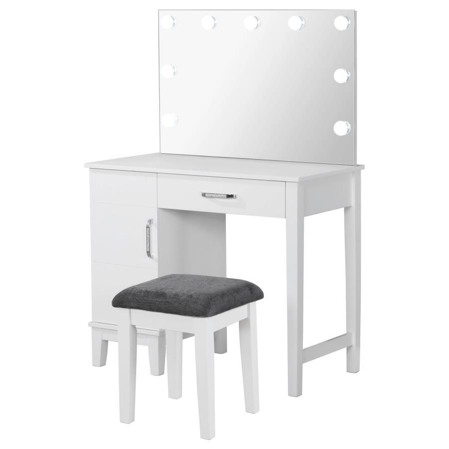 Elijah - Vanity Set With Lighting & Stool - White And Dark Gray Vanity Sets by CoasterEveryday - Walls Furniture & Mattress