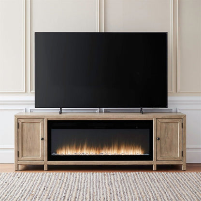 Fireplace TV Console - 82" Console With Fire FTS - Light Brown Fireplace TV Stands by Liberty Furniture - Walls Furniture & Mattress