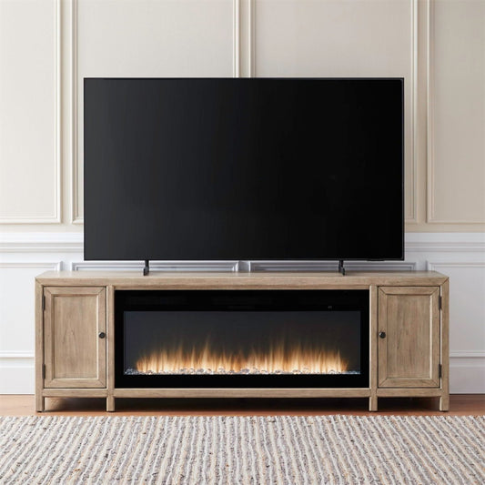 Fireplace TV Console - 82" Console With Fire FTS - Light Brown Fireplace TV Stands by Liberty Furniture - Walls Furniture & Mattress
