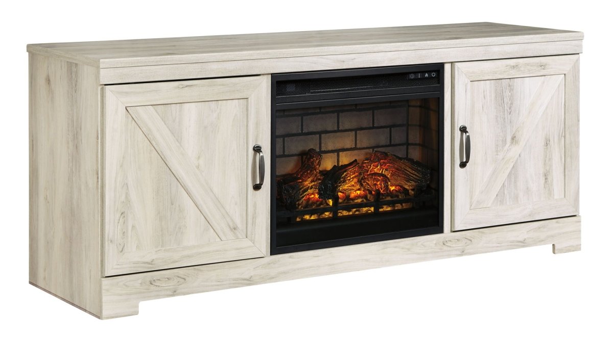 Bellaby - 63" TV Stand With Faux Firebrick Fireplace Insert - Whitewash Fireplace TV Stands by Signature Design by Ashley® - Walls Furniture & Mattress