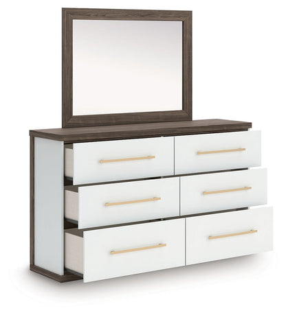 Kendanport - 4 Pc. - King Platform Bed, Dresser, Mirror And Nightstand - Brown / White 4 Piece Bedroom Sets by Signature Design by Ashley® - Walls Furniture & Mattress