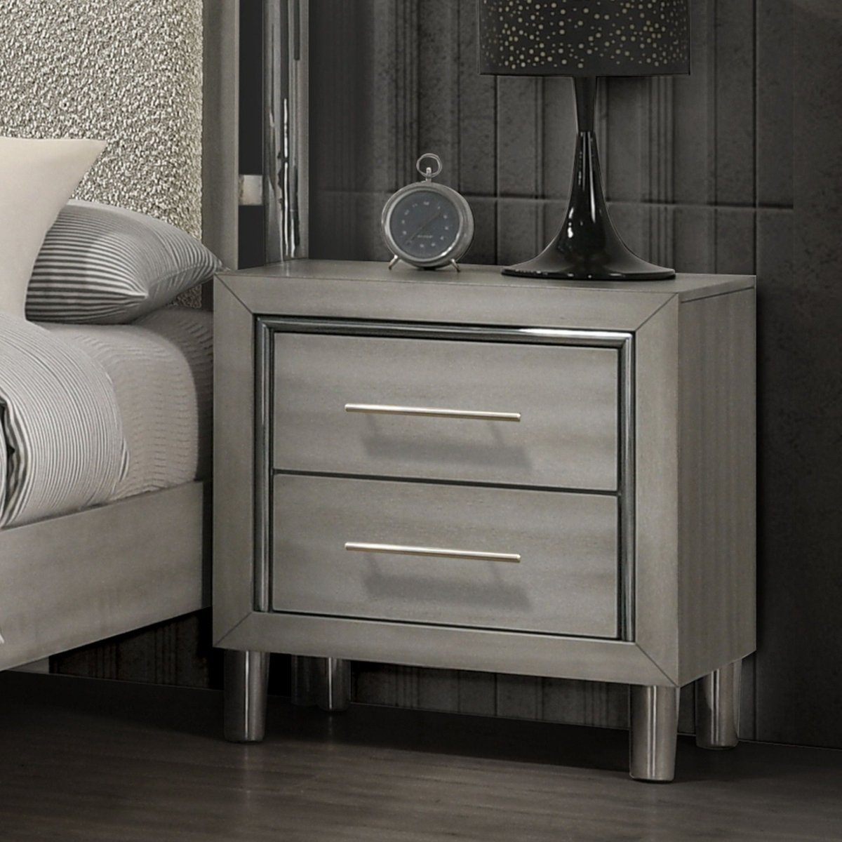 Lennox - 2 Drawer Nightstand - Gray Accent Nightstands by New Classic - Walls Furniture & Mattress
