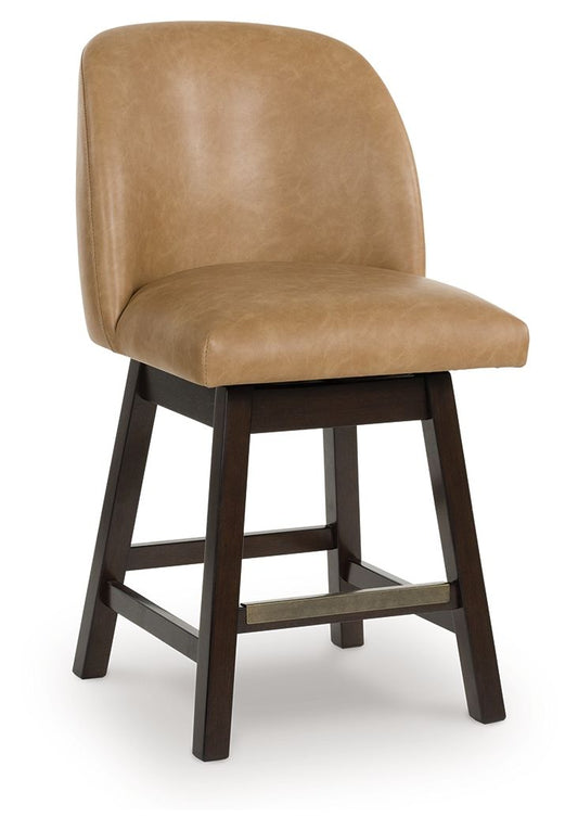 Neymorton - Dark Grayish Brown - Upholstered Swivel Faux Leather Barstool (Set of 2) Stool Sets by Signature Design by Ashley® - Walls Furniture & Mattress