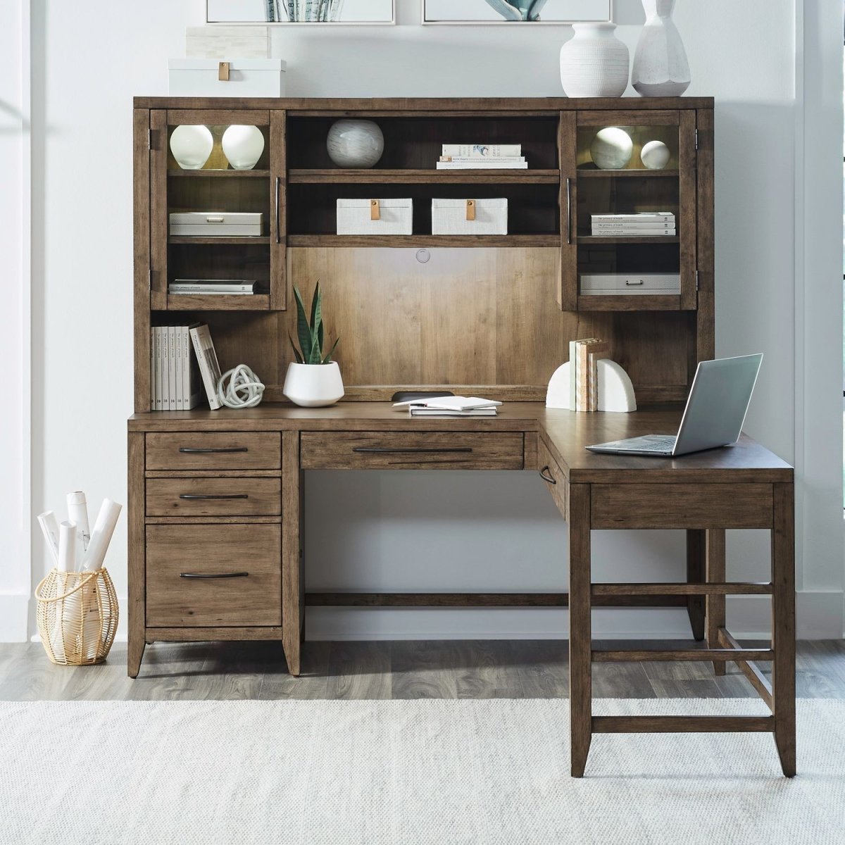Shaker Lakes - Opt L Shaped Desk Set - Harvest Brown 2 Piece Home Office Sets by Liberty Furniture - Walls Furniture & Mattress