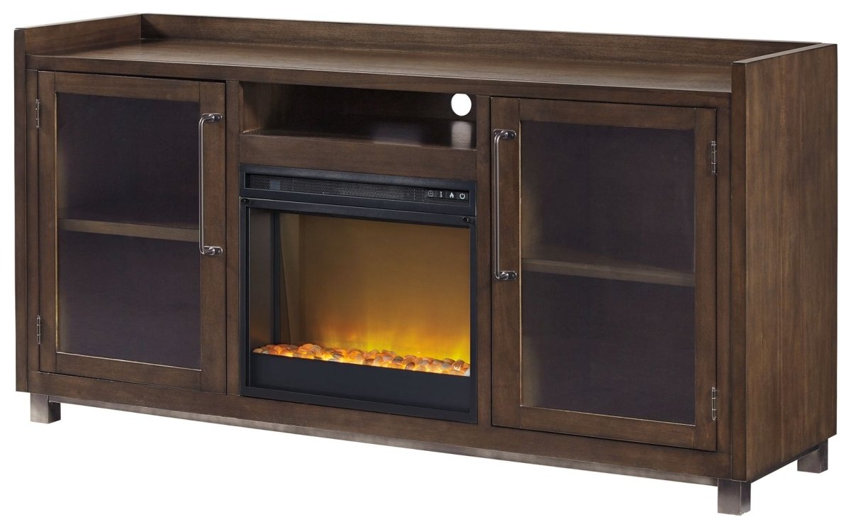 Starmore - 70" TV Stand With Glass/Stone Fireplace Insert - Brown Fireplace TV Stands by Signature Design by Ashley® - Walls Furniture & Mattress