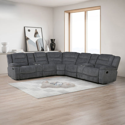 Redondo - 3 Piece Manual Sectional (2 Loveseats & Wedge) - Dark Gray Reclining Sectionals by New Classic - Walls Furniture & Mattress