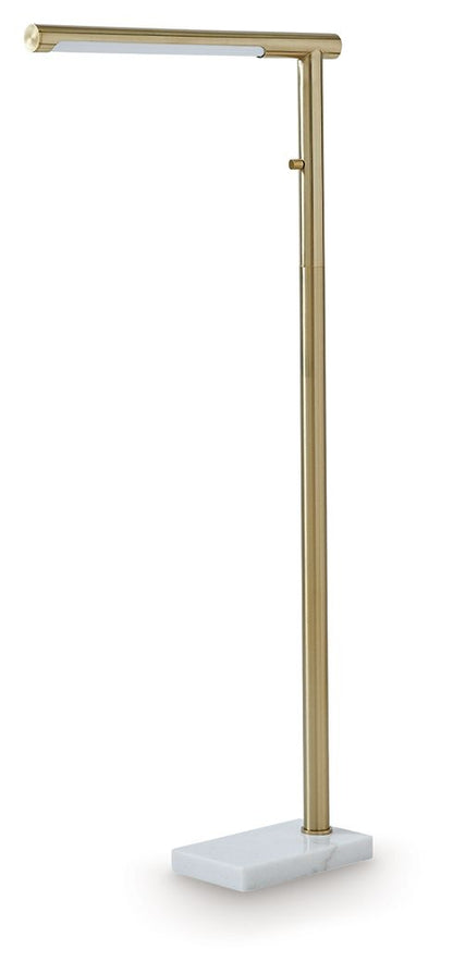 Santiford - Metal Floor Lamp - Gold Finish / White Floor Lamps by Signature Design by Ashley® - Walls Furniture & Mattress