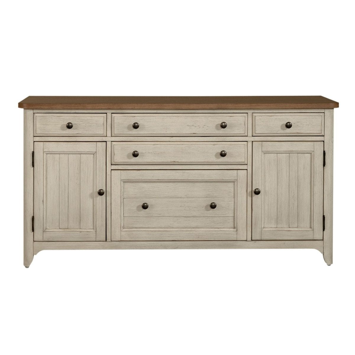 Farmhouse Reimagined - Door Credenza - Antique White / Chestnut Tops Credenzas by Liberty Furniture - Walls Furniture & Mattress