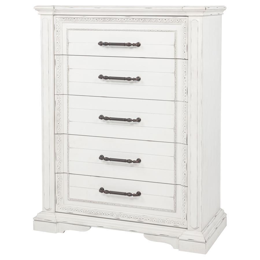 Mckinney - 5 - Drawer Bedroom Chest Of Drawers - Vintage White Accent Chests by Coaster Fine Furniture - Walls Furniture & Mattress