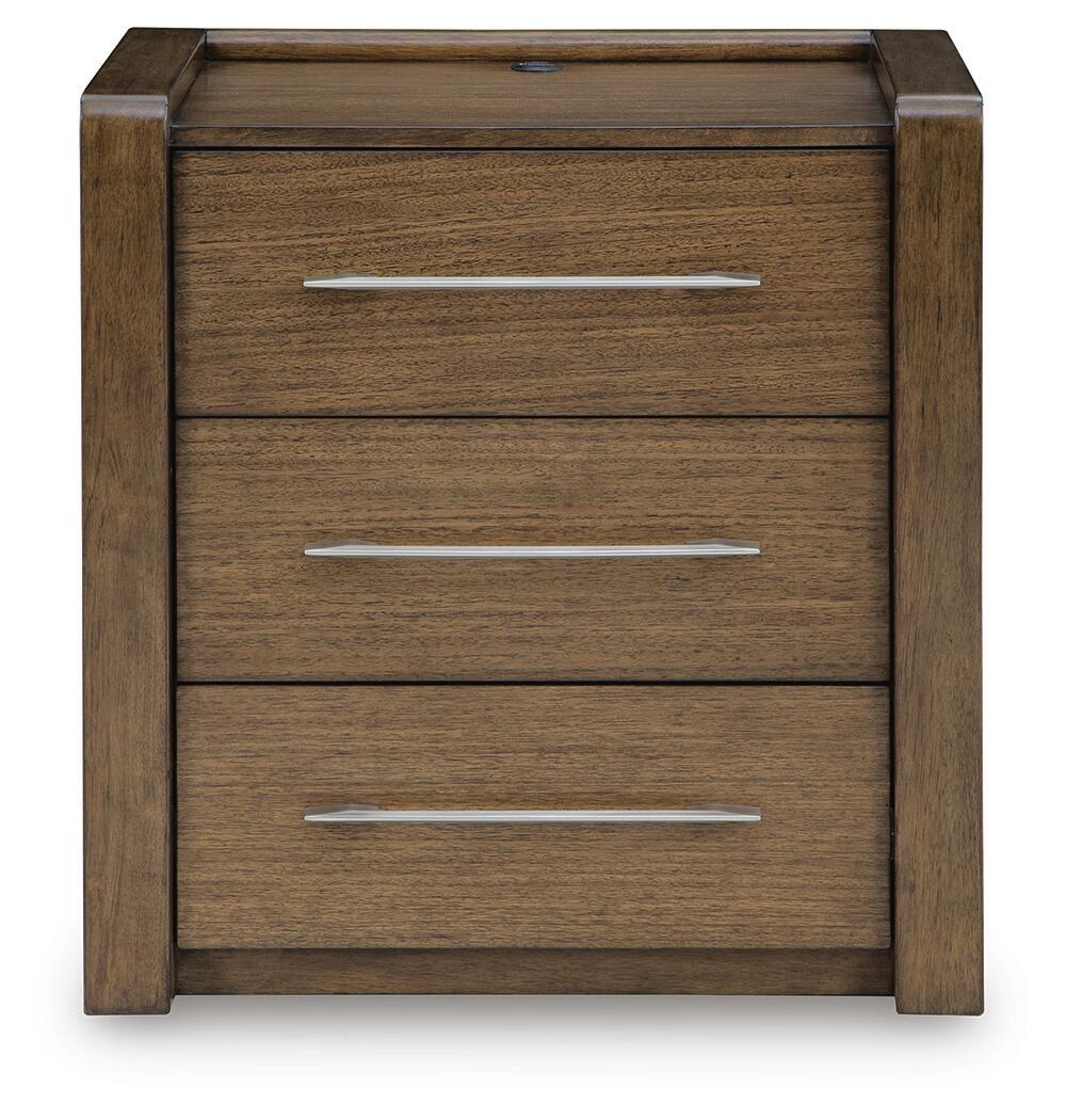 Marxmore - Three Drawer Night Stand - Brown Nightstands w/ Charging Stations by Benchcraft® - Walls Furniture & Mattress