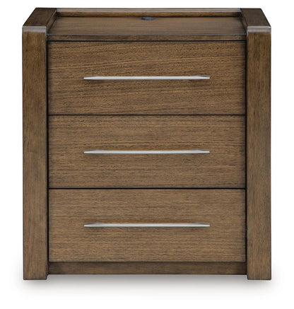 Marxmore - Three Drawer Night Stand - Brown Nightstands w/ Charging Stations by Benchcraft® - Walls Furniture & Mattress