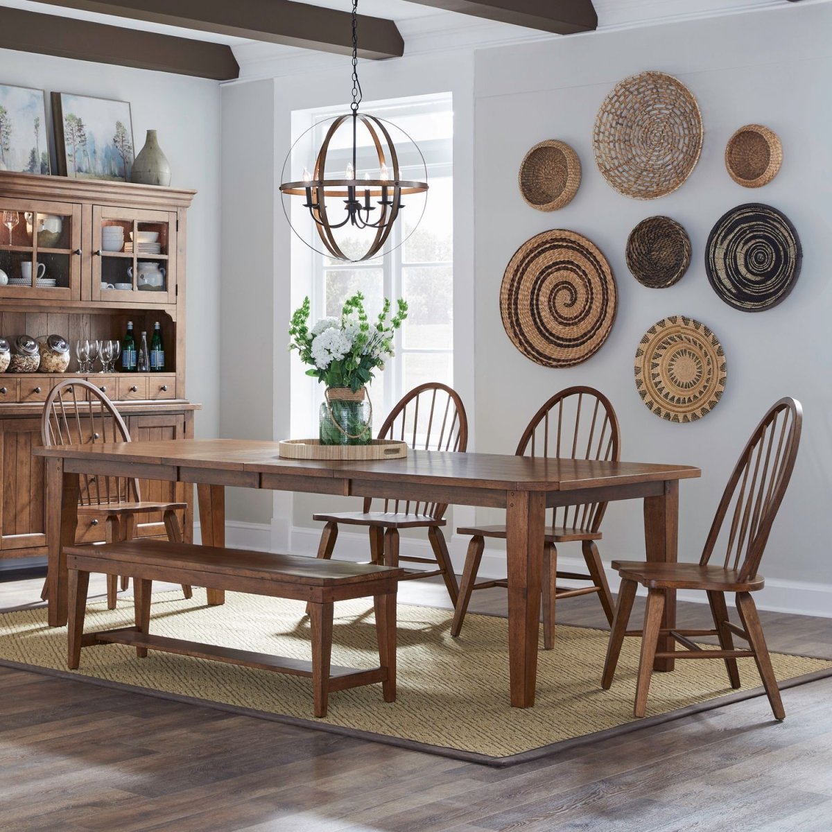 Hearthstone Ridge - 6 Piece Rectangular Table Set (Upholstered Chairs) - Tobacco & Black 6 Piece Dining Room Sets by Liberty Furniture - Walls Furniture & Mattress