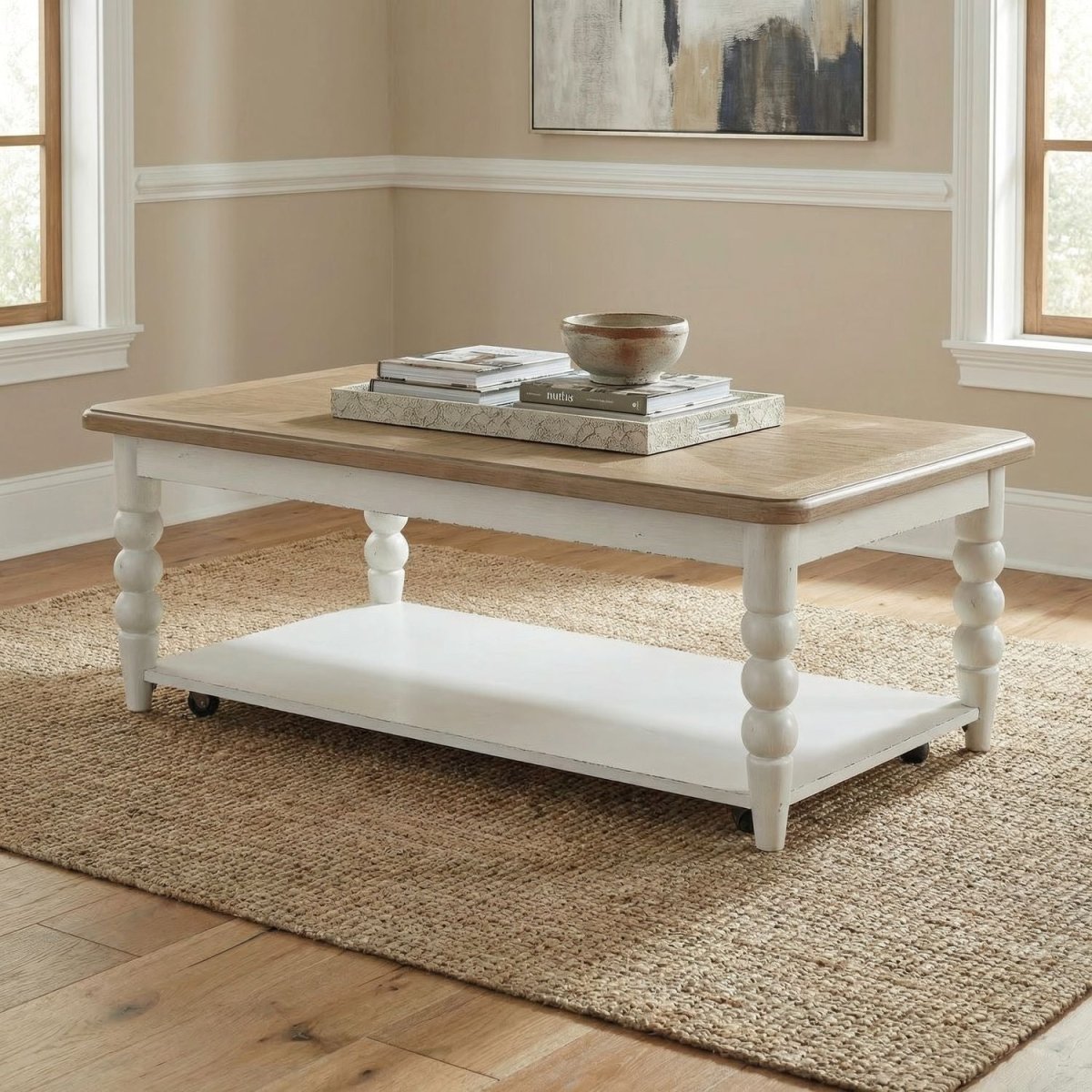 Turnberry Park - Rectangular Cocktail Table - Washed White Cocktail Tables by Liberty Furniture - Walls Furniture & Mattress