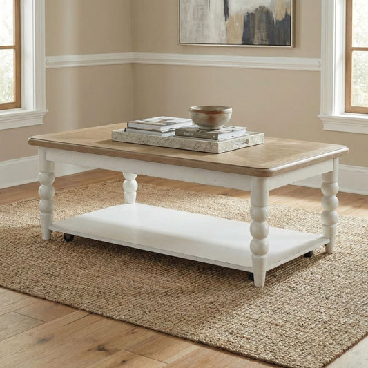 Turnberry Park - Rectangular Cocktail Table - Washed White Cocktail Tables by Liberty Furniture - Walls Furniture & Mattress