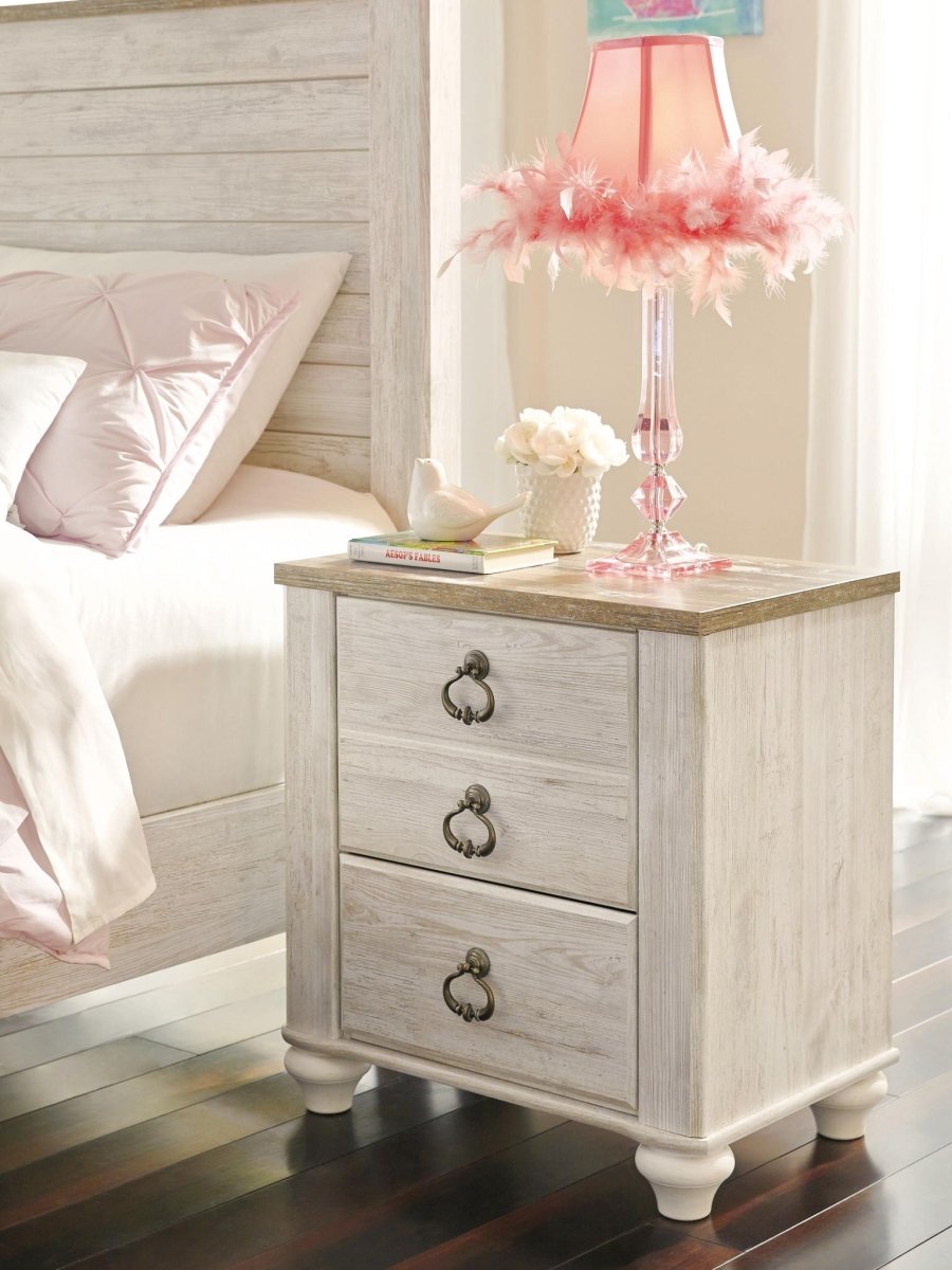 Willowton - Two Drawer Night Stand - Brown / Beige / White Accent Nightstands by Signature Design by Ashley® - Walls Furniture & Mattress