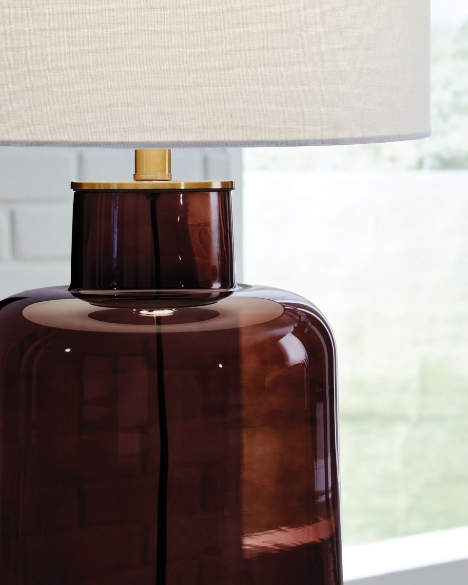 Mette - Brown / Gold Finish - Glass Table Lamp Table Lamps by Signature Design by Ashley® - Walls Furniture & Mattress