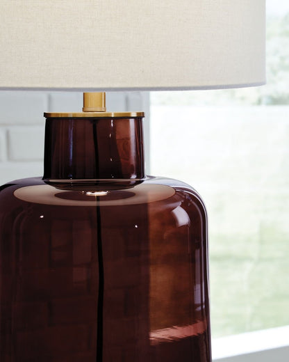 Mette - Brown / Gold Finish - Glass Table Lamp Table Lamps by Signature Design by Ashley® - Walls Furniture & Mattress