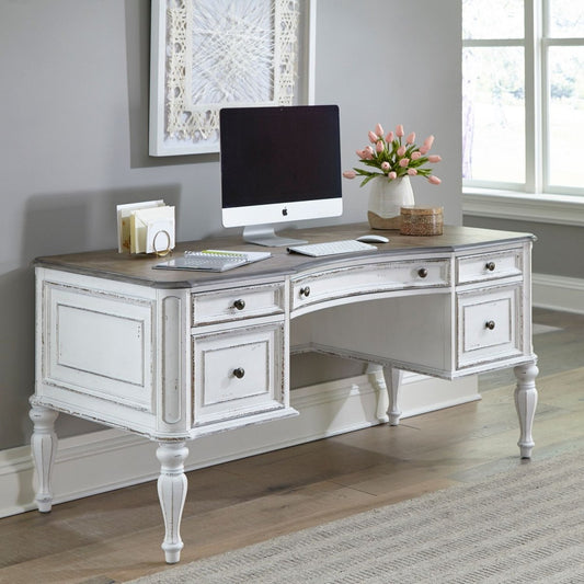 Magnolia Manor - Writing Desk - Antique White & Weathered Bark Writing Desks by Liberty Furniture - Walls Furniture & Mattress