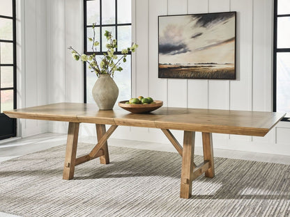 Ridgester - Rectangular Dining Room Extension Table - Light Brown Dining Tables with Extensions by Benchcraft® - Walls Furniture & Mattress