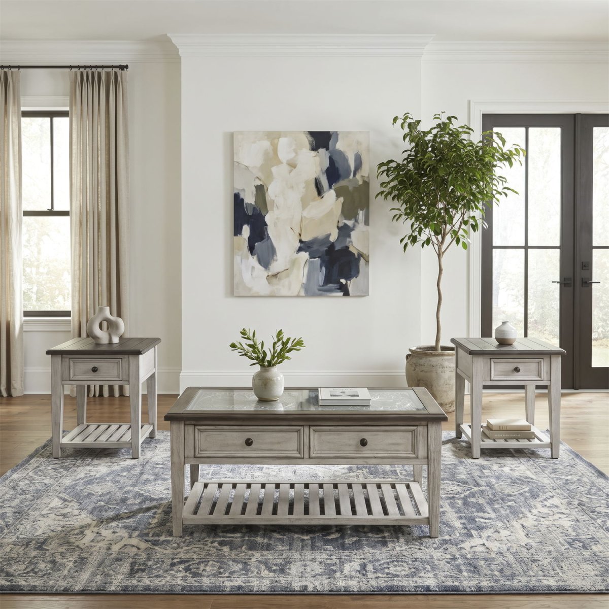 Heartland - 3 Piece Table Set - Antique White / Tobacco Tops Table Sets by Liberty Furniture - Walls Furniture & Mattress
