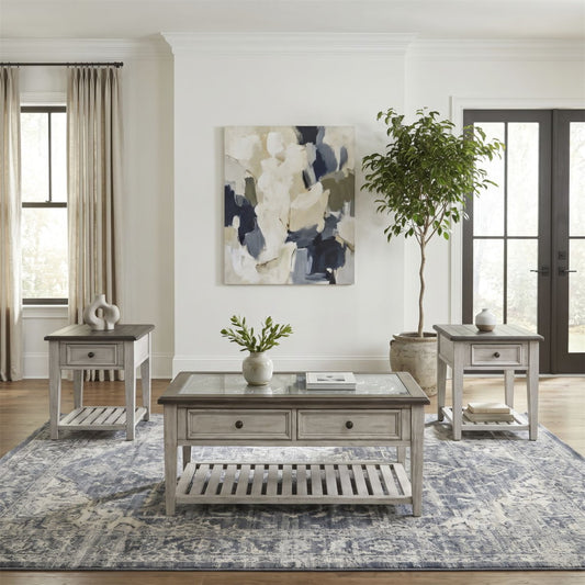 Heartland - 3 Piece Table Set - Antique White / Tobacco Tops Table Sets by Liberty Furniture - Walls Furniture & Mattress