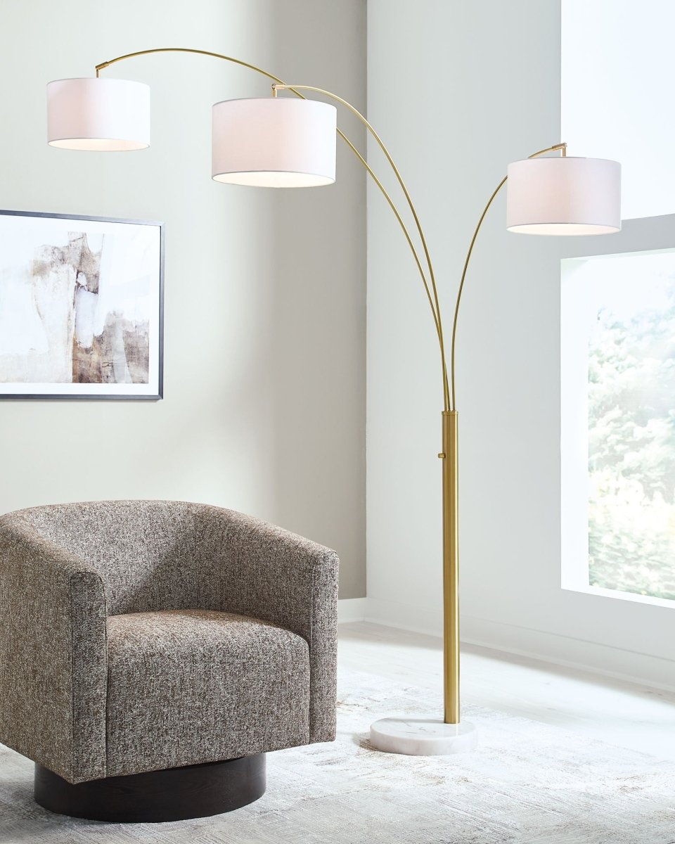 Valo - Metal Arc Lamp - Gold Finish Floor Lamps by Signature Design by Ashley® - Walls Furniture & Mattress