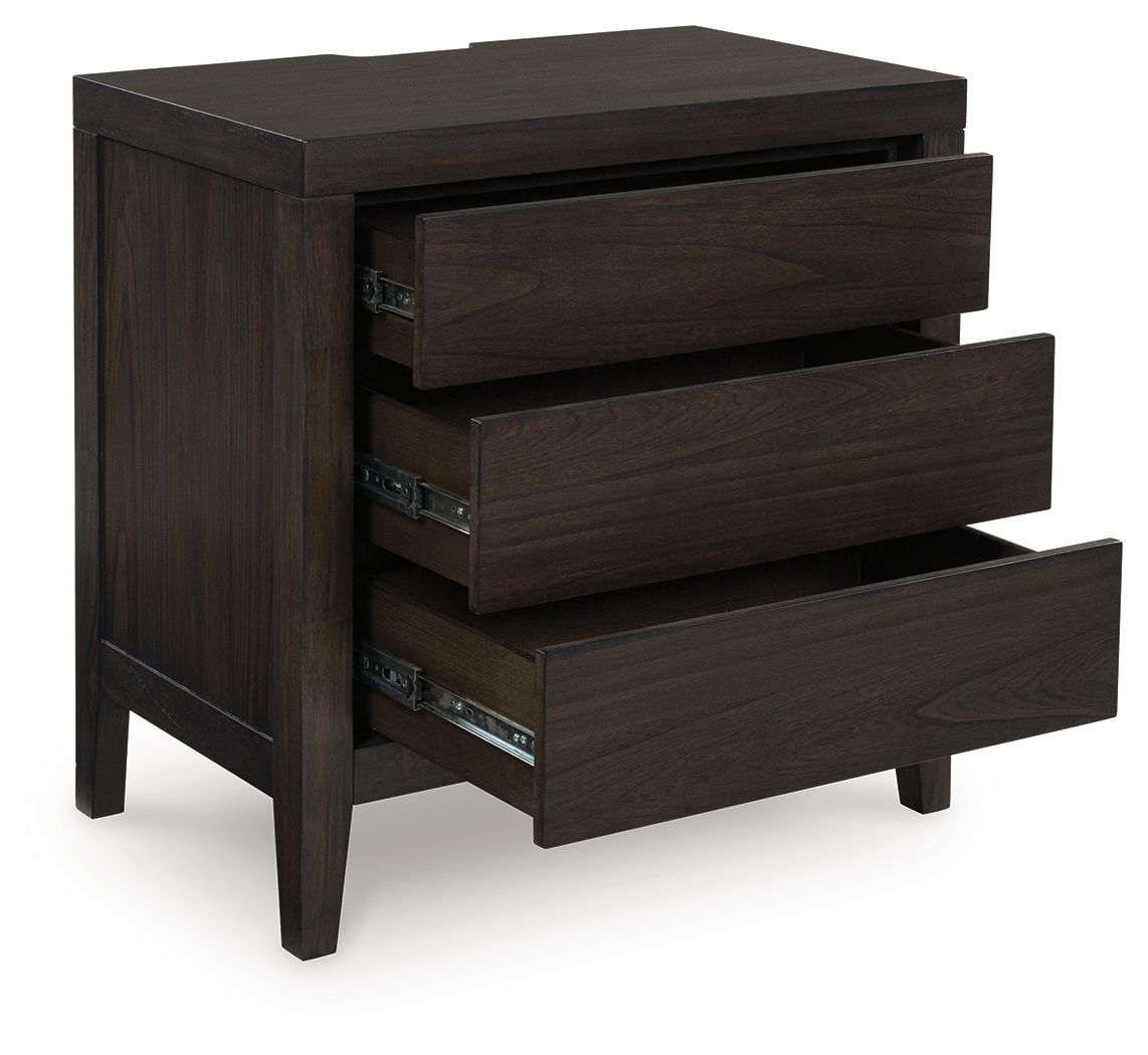 Westonfort - Three Drawer Night Stand - Espresso Nightstands w/ Charging Stations by Ashley® - Walls Furniture & Mattress