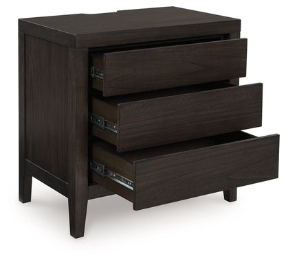 Westonfort - Three Drawer Night Stand - Espresso Nightstands w/ Charging Stations by Ashley® - Walls Furniture & Mattress