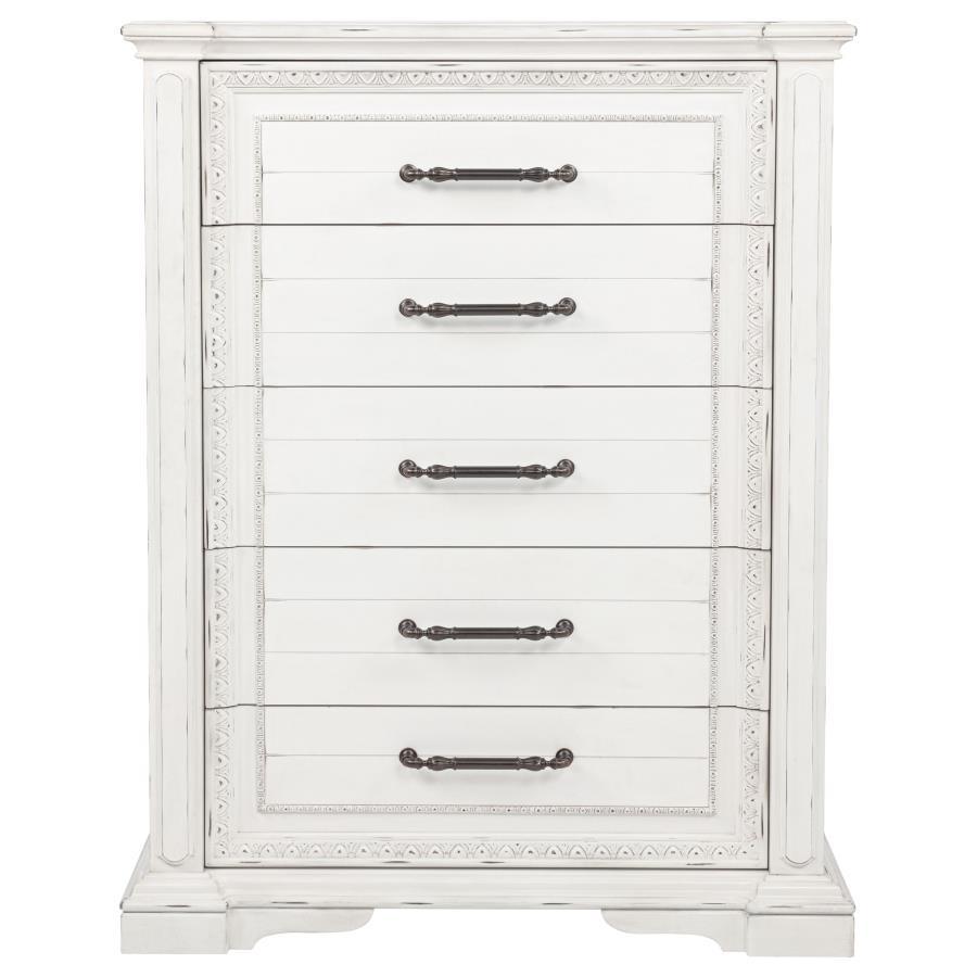 Mckinney - 5 - Drawer Bedroom Chest Of Drawers - Vintage White Accent Chests by Coaster Fine Furniture - Walls Furniture & Mattress