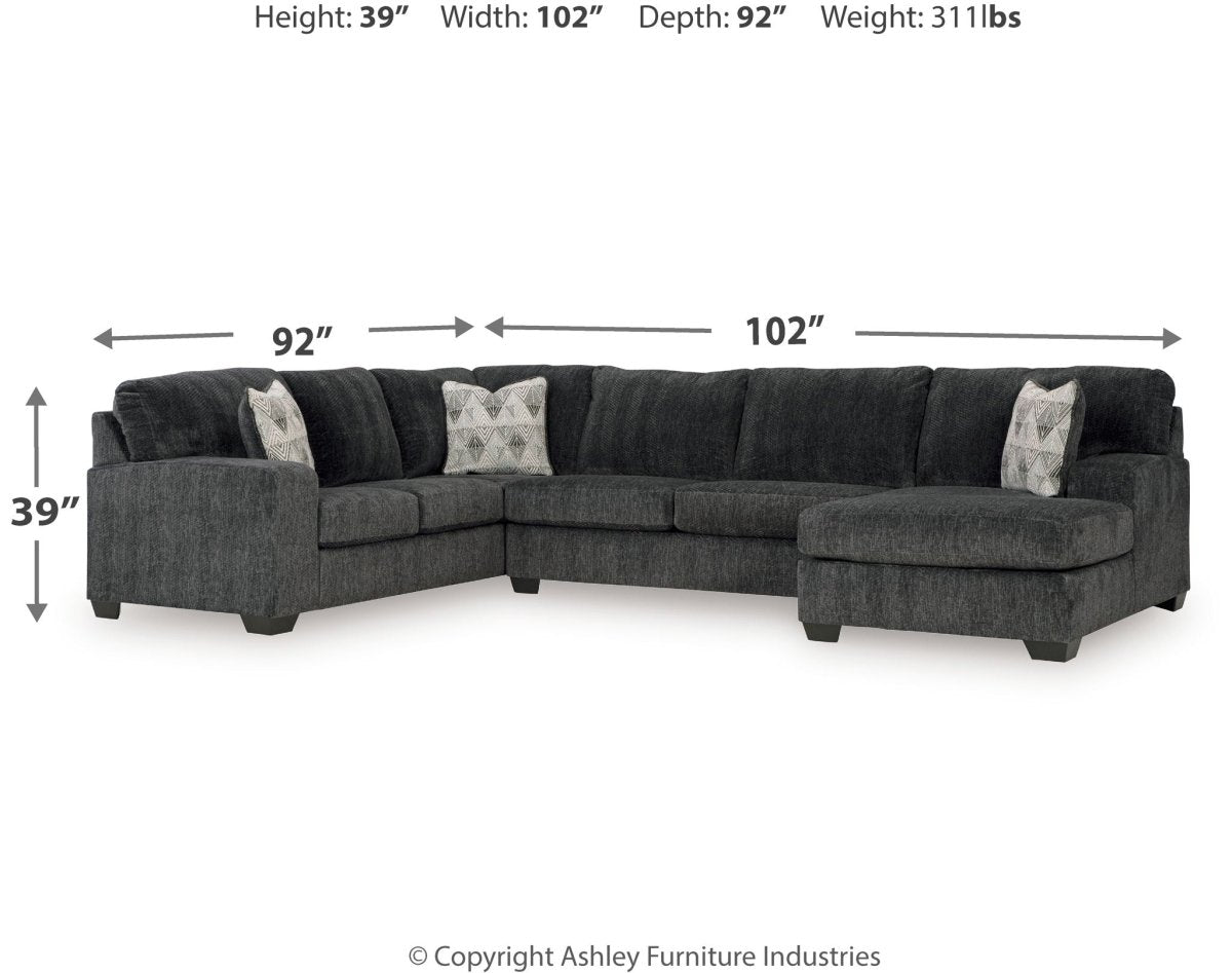 Hollyview - Shadow - 3 - Piece Sectional With Raf Corner Chaise Stationary Sectionals by Signature Design by Ashley® - Walls Furniture & Mattress