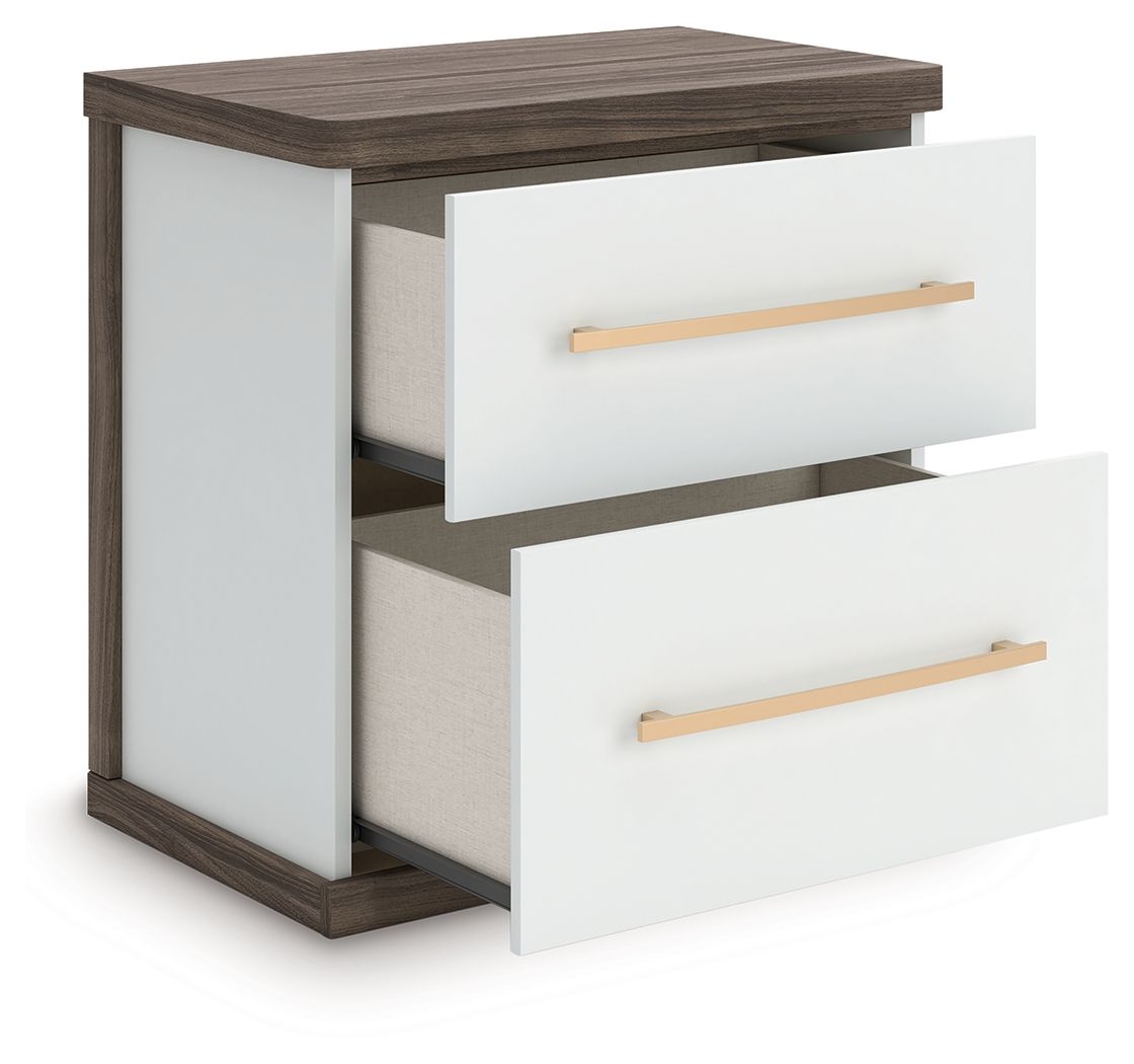 Kendanport - Brown / White - Two Drawer Night Stand Nightstands w/ Charging Stations by Signature Design by Ashley® - Walls Furniture & Mattress
