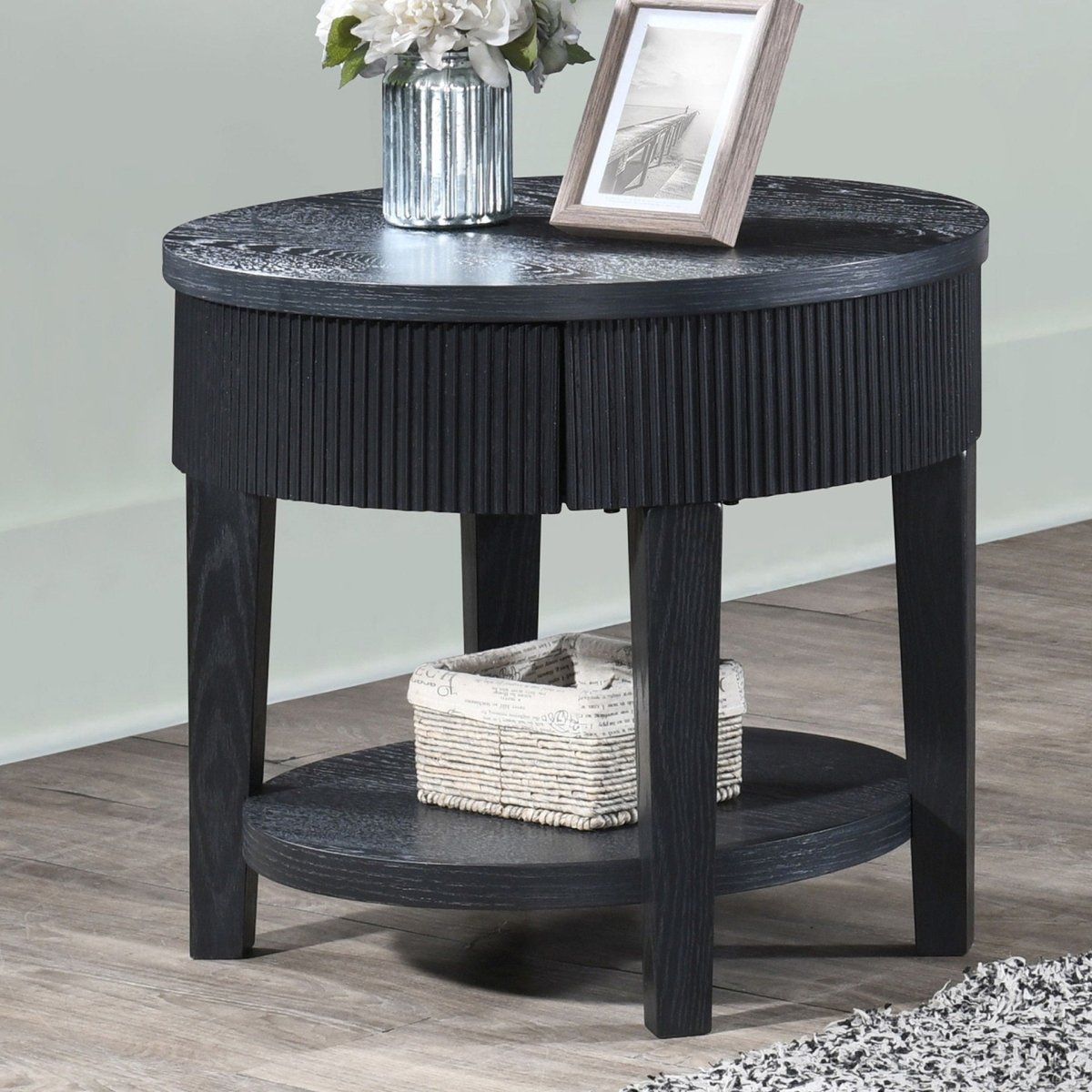 Tate - Round One Drawer End Table - Black End Tables by New Classic - Walls Furniture & Mattress