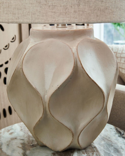 Edselham - Distressed Cream - Paper Table Lamp Table Lamps by Signature Design by Ashley® - Walls Furniture & Mattress