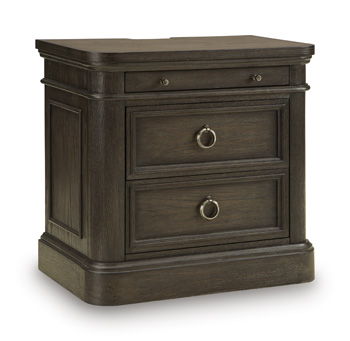 Wickenger - Two Drawer Night Stand - Dark Brown Nightstands w/ Charging Stations by Signature Design by Ashley® - Walls Furniture & Mattress