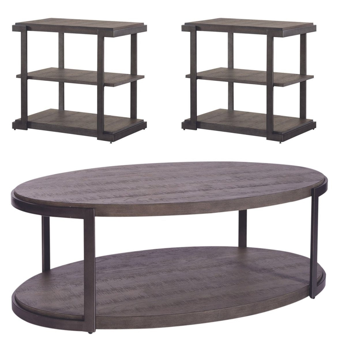 Modern View - 3 Piece Table Set (1 Oval Cocktail Table 2 End Tables) - Dark Gray Table Sets by Liberty Furniture - Walls Furniture & Mattress