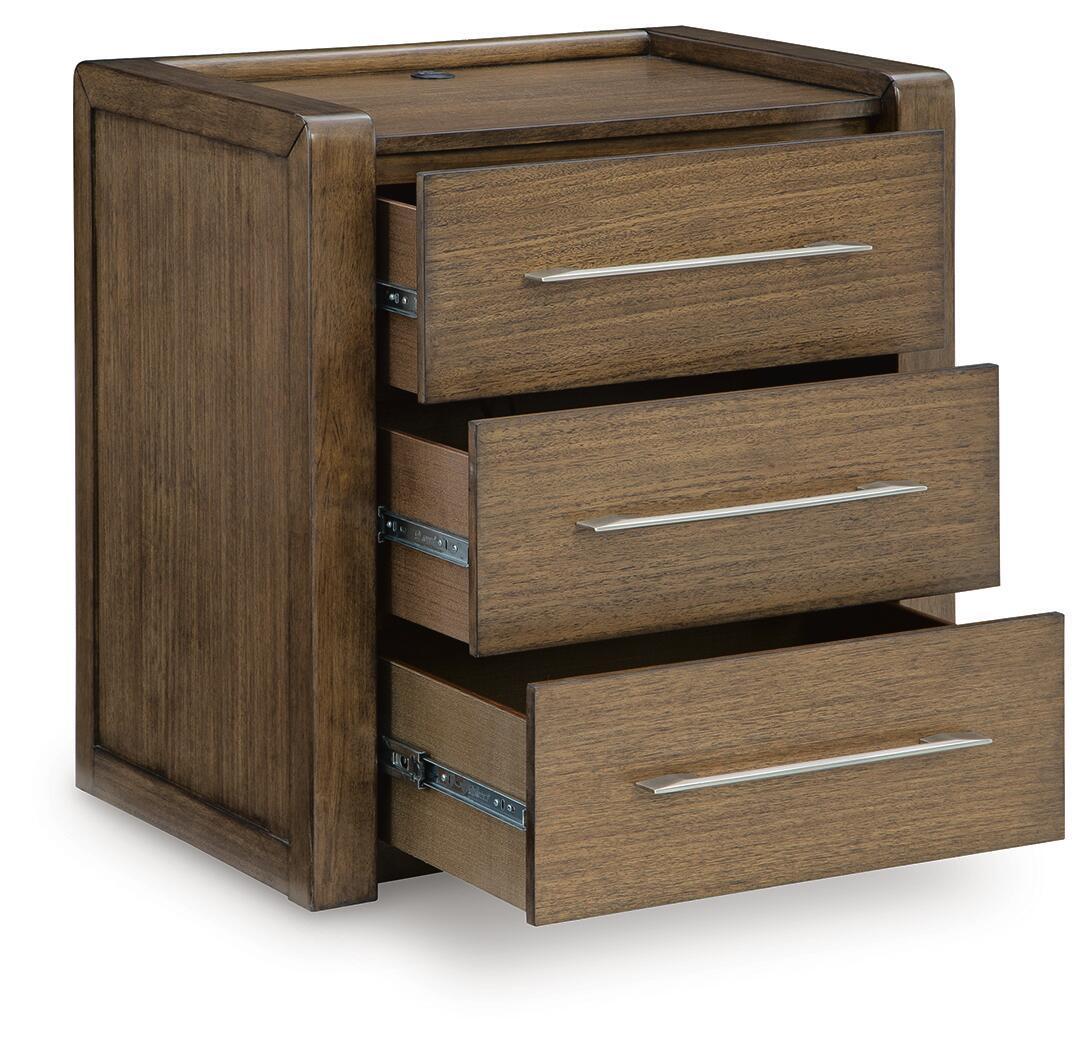 Marxmore - Three Drawer Night Stand - Brown Nightstands w/ Charging Stations by Benchcraft® - Walls Furniture & Mattress