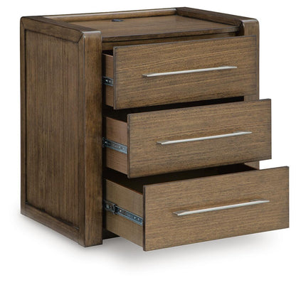 Marxmore - Three Drawer Night Stand - Brown Nightstands w/ Charging Stations by Benchcraft® - Walls Furniture & Mattress