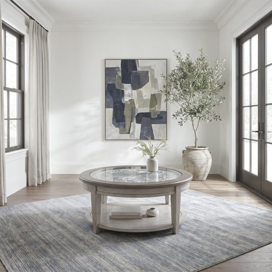 Heartland - Round Ceiling Tile Cocktail Table - Antique White / Tobacco Tops Cocktail Tables by Liberty Furniture - Walls Furniture & Mattress