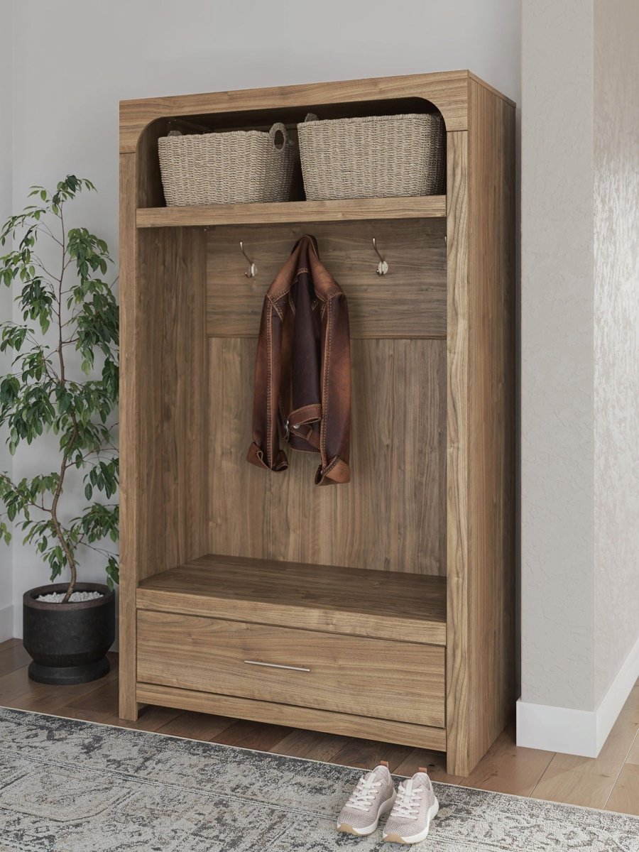 Dovander - Hall Tree With Storage Bench - Brown Hall Trees by Signature Design by Ashley® - Walls Furniture & Mattress