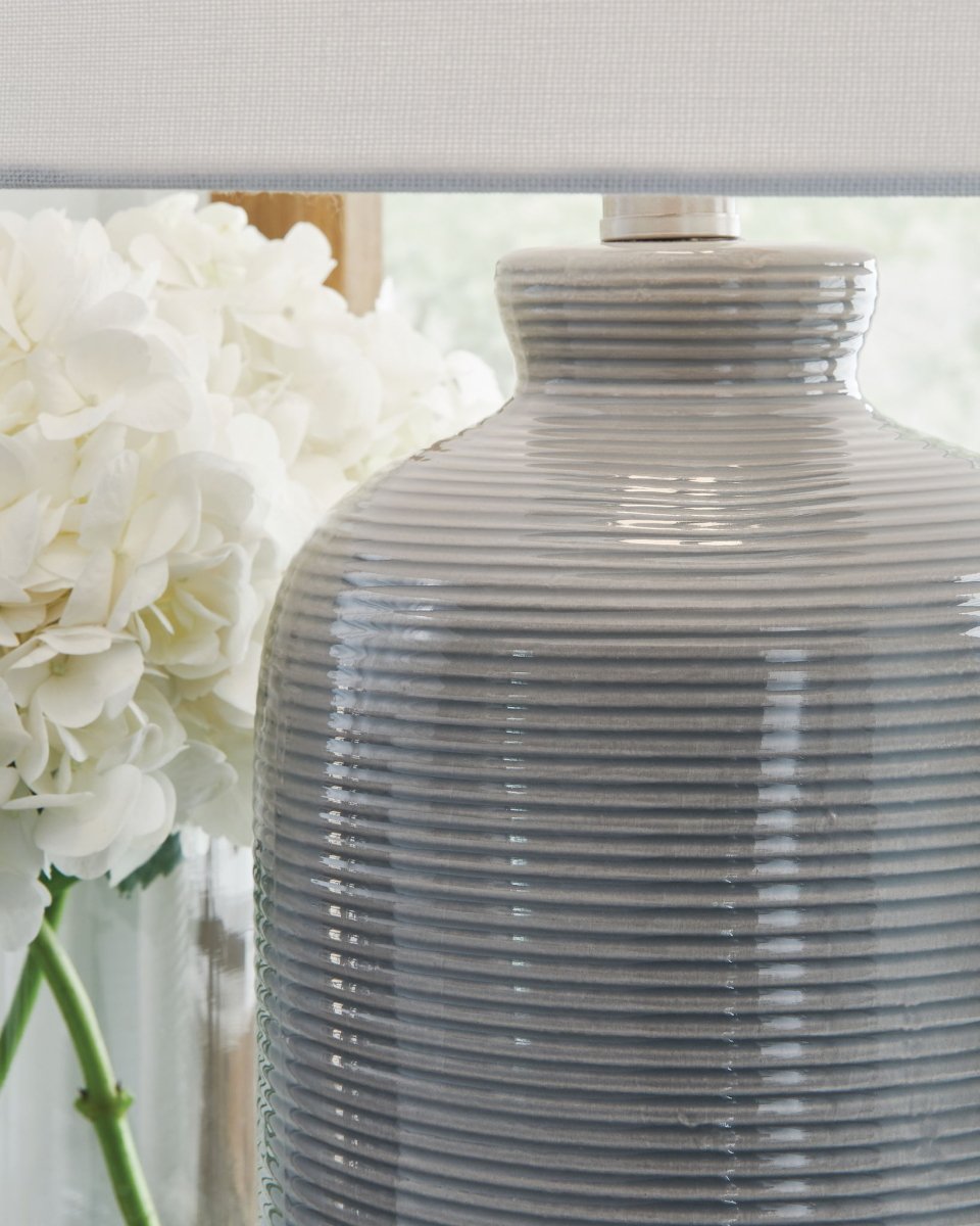 Wimlow - Ceramic Table Lamp - Gray Blue Table Lamps by Signature Design by Ashley® - Walls Furniture & Mattress