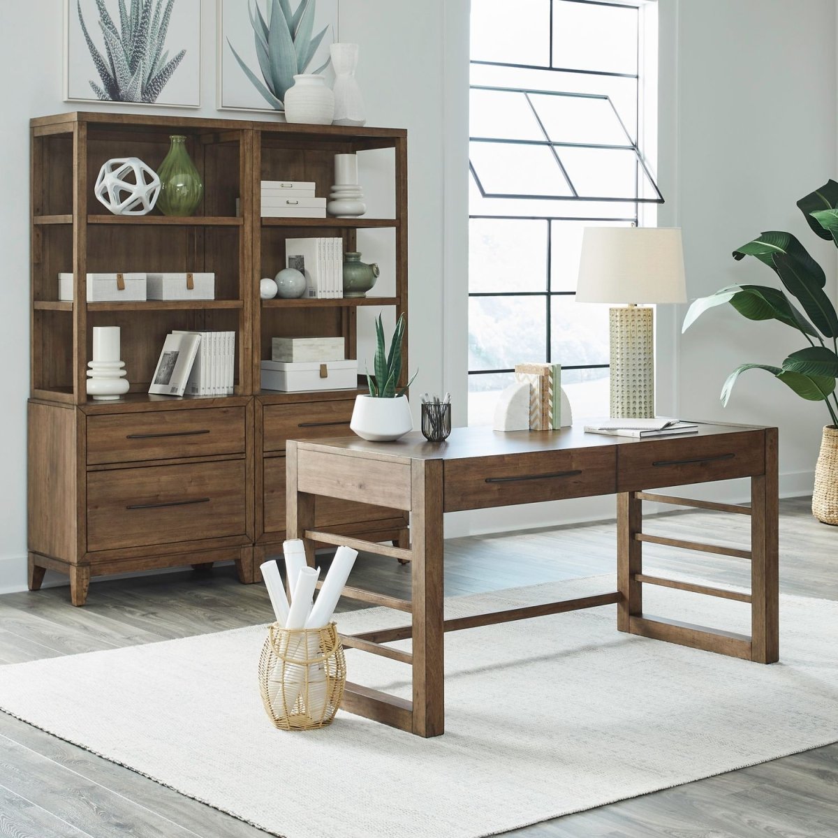 Shaker Lakes - Opt Desk & Bookcase Set - Harvest Brown 2 Piece Home Office Sets by Liberty Furniture - Walls Furniture & Mattress