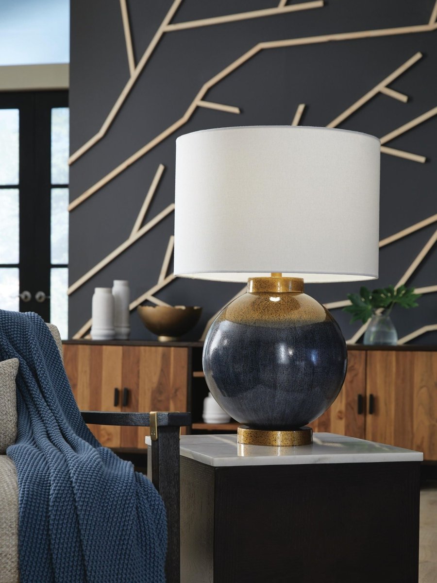 Adara - Metal Table Lamp - Blue / Gold Finish Table Lamps by Signature Design by Ashley® - Walls Furniture & Mattress