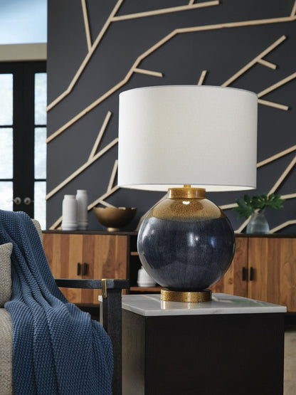 Adara - Metal Table Lamp - Blue / Gold Finish Table Lamps by Signature Design by Ashley® - Walls Furniture & Mattress